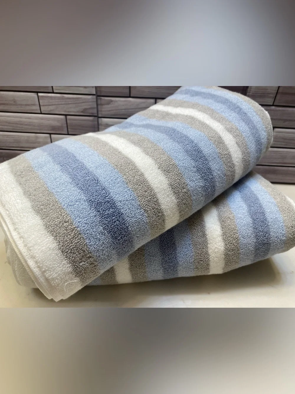 CARO home ❤️ Ultra soft 100% Cotton Dot/ Striped(2) Bath Towels Blue NWT